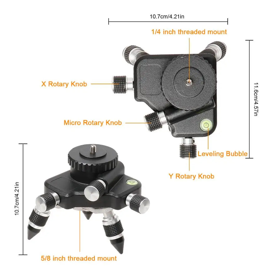 Laser Level Adapter Metal 360-Degree Rotating Base for Laser Level Tripod  Horizontal Bubble Micro-adjust FineTurning Pivoting