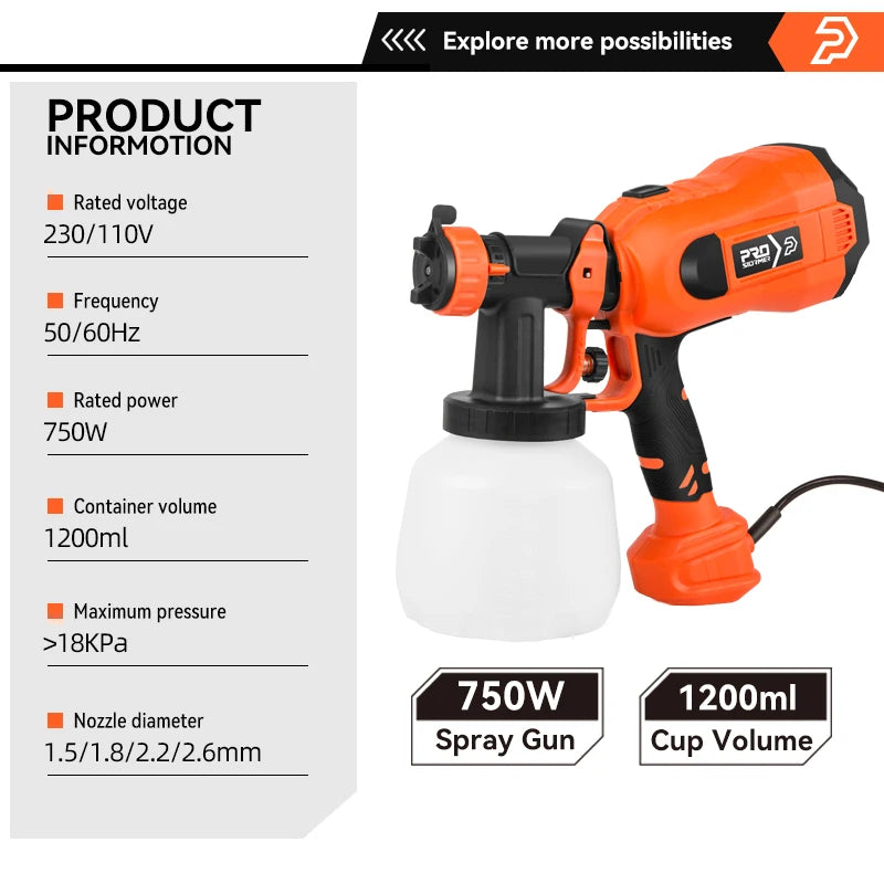 750W Electric Spray Gun 1200ml Capacity Paint Sprayer