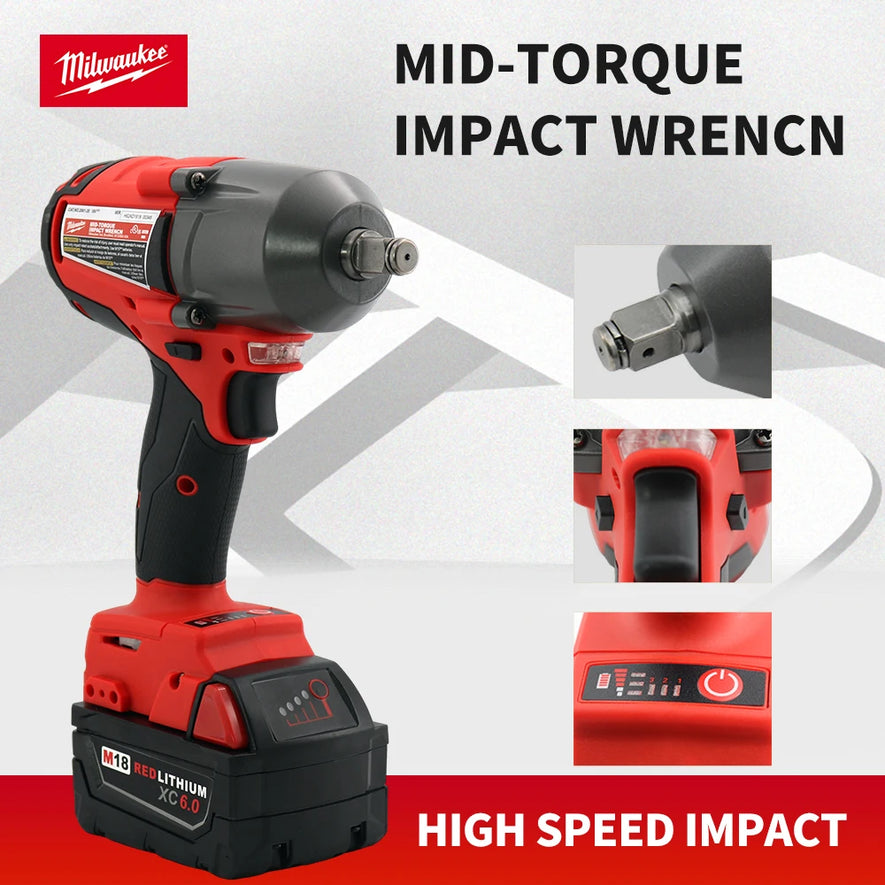 Milwaukee Cordless Electric Wrench 1300NM Large Torque 18V Battery Brushless Impact Wrench Car Truck Repair Power Tools