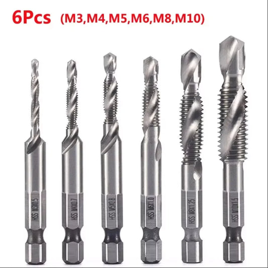 Hex Shank Titanium Plated HSS Screw Thread Metric Tap Drill Bits Screw Machine Compound Tap M3 M4 M5 M6 M8 M10 Hand Tools