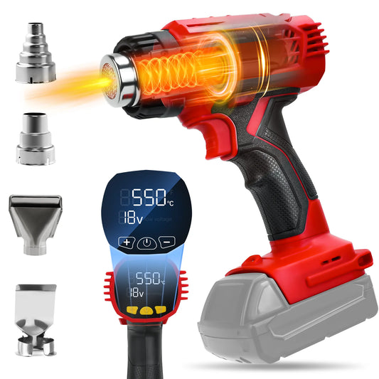 400W Cordless Heat Gun 50℃-550℃ Variable Temperature with LCD Digital Display Hot Air Gun for Milwaukee 18V Battery (No Battery)