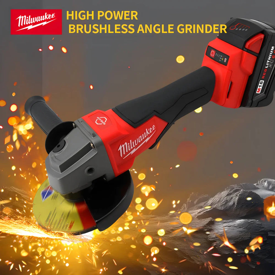 Milwaukee 100/125mm Brushless Angle Grinder Polishing Cutting Machine 18V Battery High Power Electric Cordless Power Tools