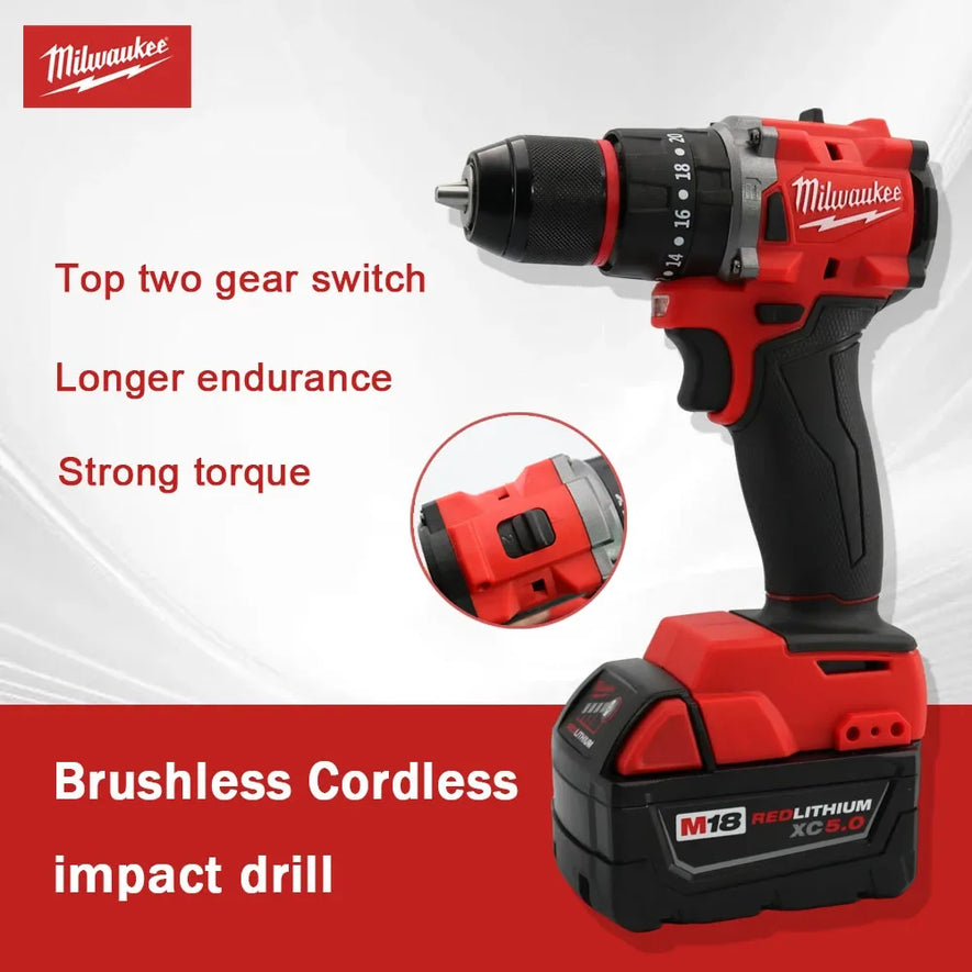 Milwaukee Small Electric Drill 150N.m Brushless Cordless Lmpact Drill of Decoration Team Uses 18V Milwaukee Battery Power Tool