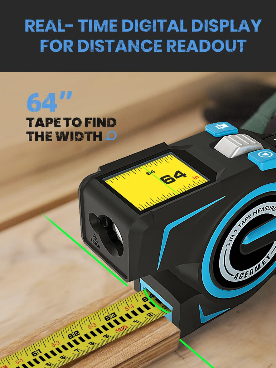 3-In-1 Laser Tape Measure DTX10 100M Professional Laser Distance Meter with Instant Digital Readout, Green Laser Line Marking