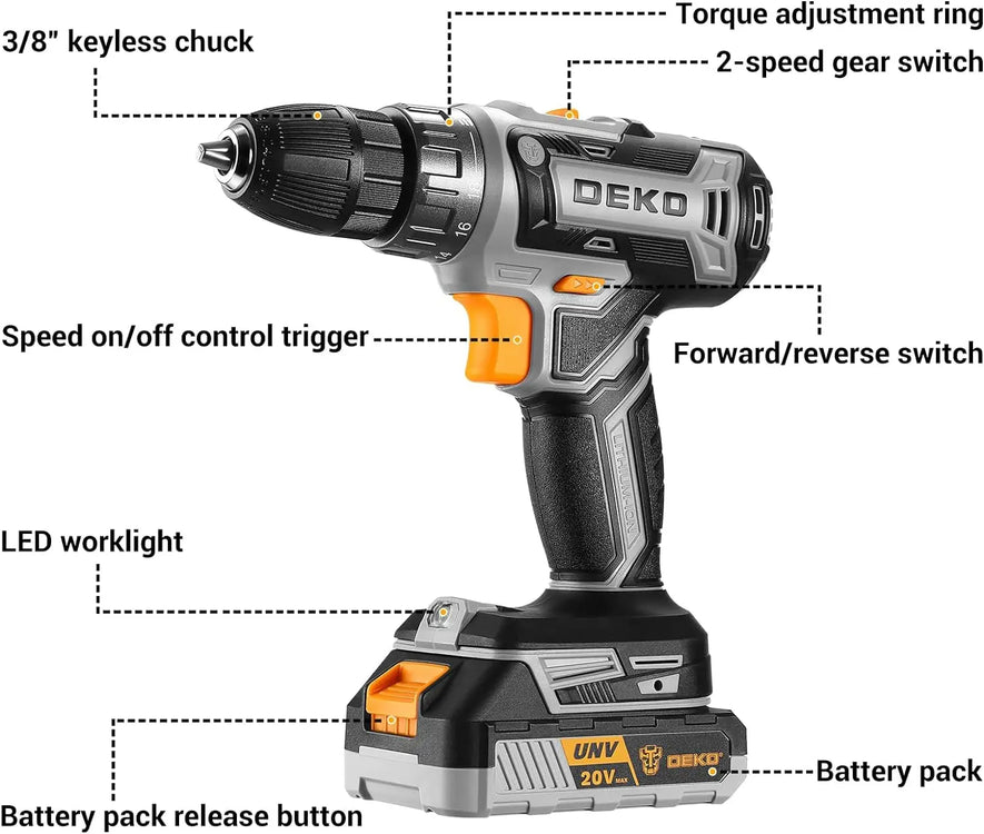 Power Drill Cordless:  PRO Cordless Drill 20V Electric Power Drill Set Tool Drills Cordless Set with Battery and Charger