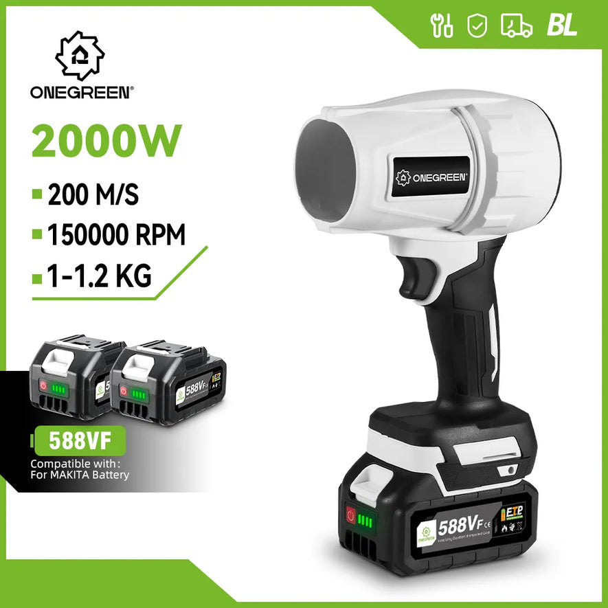 ONEGREEN 2000W Electric Brushless Turbo Fan Blowers Cordless 150000RPM Air Blower Violent Power Tools for Makita 18V Battery