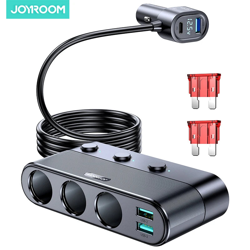 Joyroom 139W 7 in 1 Car Charger Adapter Fast PD QC3.0 Socket Cigarette Lighter Splitter Charge Independent Switches DC Outlet