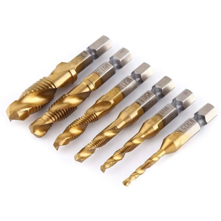 Hex Shank Titanium Plated HSS Screw Thread Metric Tap Drill Bits Screw Machine Compound Tap M3 M4 M5 M6 M8 M10 Hand Tools