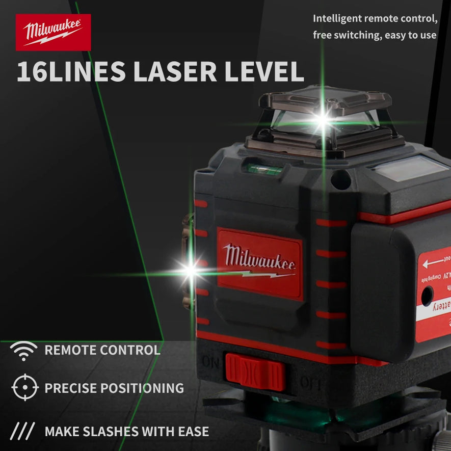 Milwaukee 4D 16 Lines Green Beam 360° Self-leveling Laser Levels Horizontal And Vertical Professional Laser Level Tool