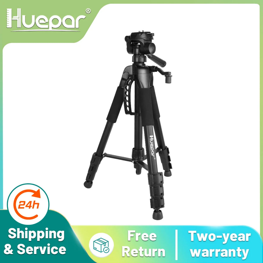 Huepar Multi-function Travel Camera Tripod 56"/143cm Adjustable Laser Level Tripod with 3-Way Swivel Pan Head,with Bubble Level