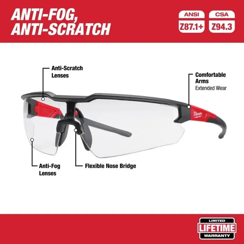 Milwaukee 48-73-2000A Clear Safety Glasses Anti Fog Scratch Resistant Lens Maximum Comfort Protective Glasses Tool Accessories