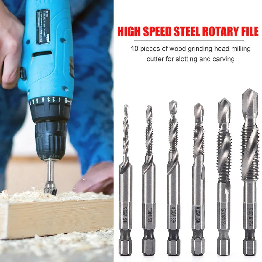 Hex Shank Titanium Plated HSS Screw Thread Metric Tap Drill Bits Screw Machine Compound Tap M3 M4 M5 M6 M8 M10 Hand Tools