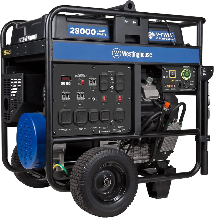 28000 Peak Watt Home Backup Portable Generator Remote Electric Start with Auto Choke Transfer Switch Ready 30A & 50A Outlets